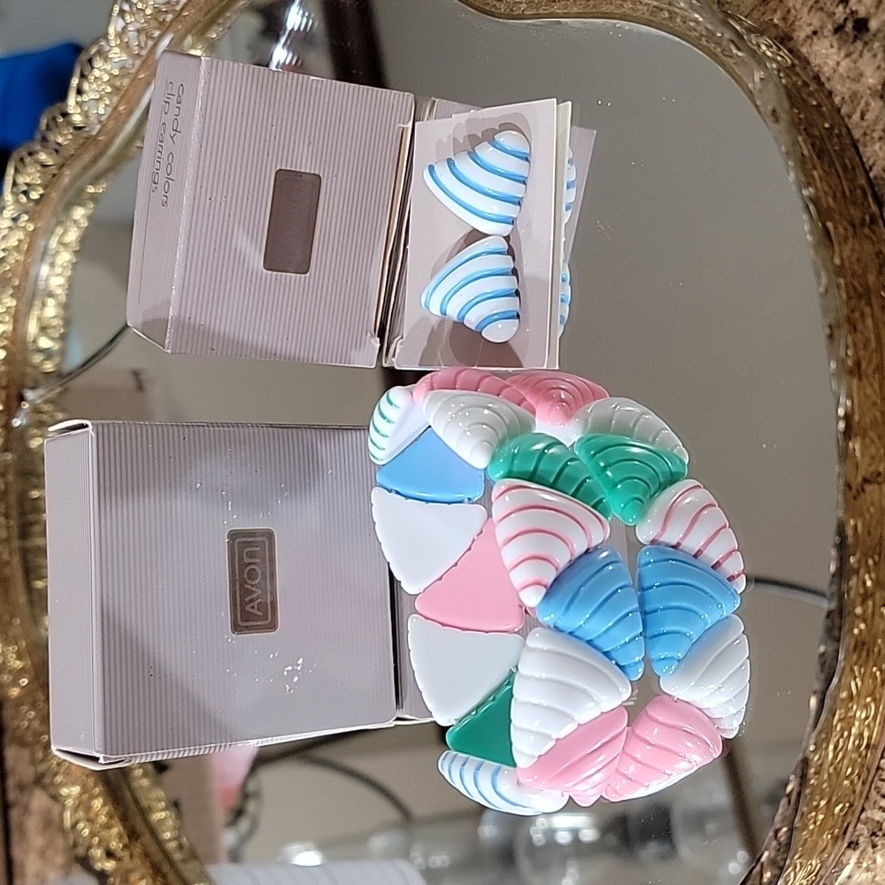 Vintage 80s Avon Candy Colors Bracelet & Clip Earrings Set